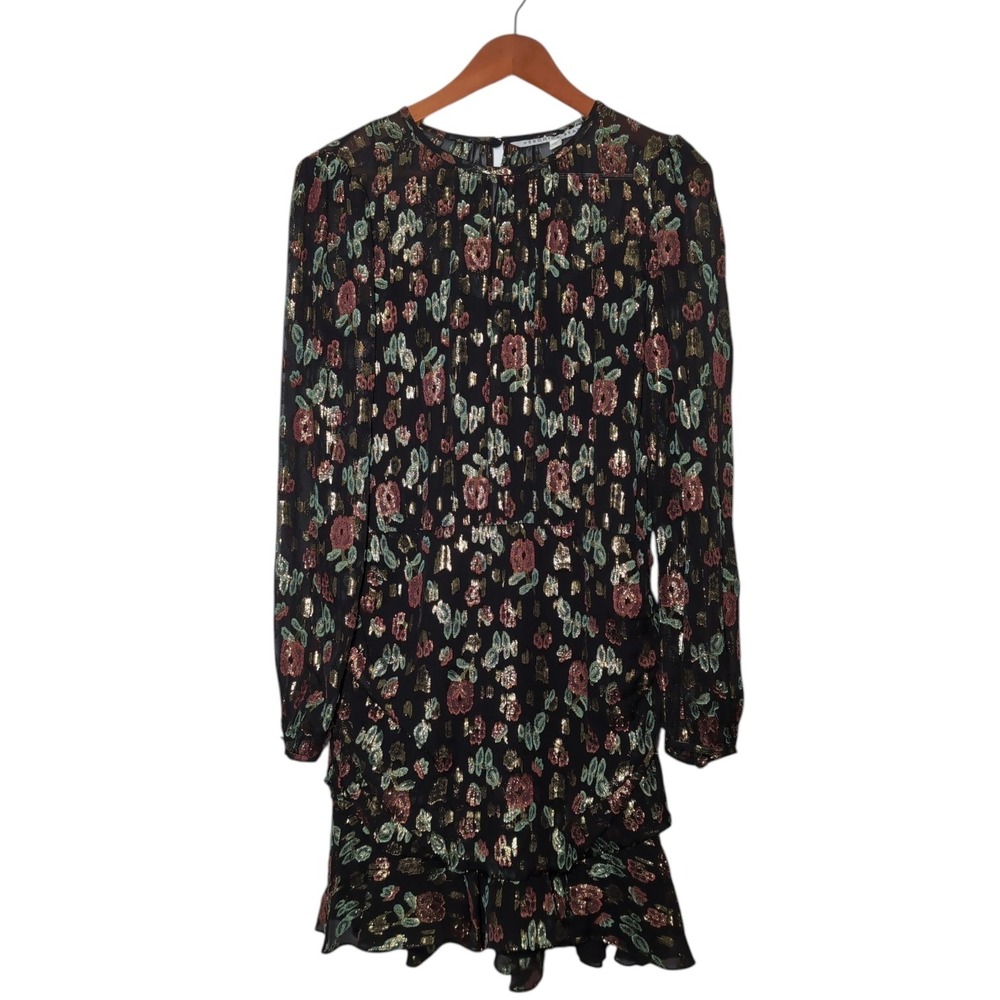 Veronica Beard Silk Metallic Floral Mini Dress Womens 10 Party Cocktail Romantic